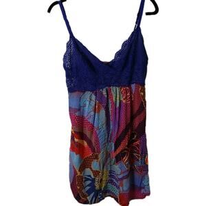 Josie Natori Women's‎ M Lace Trim Babydoll Slip Dress Nightgown Chemise Floral